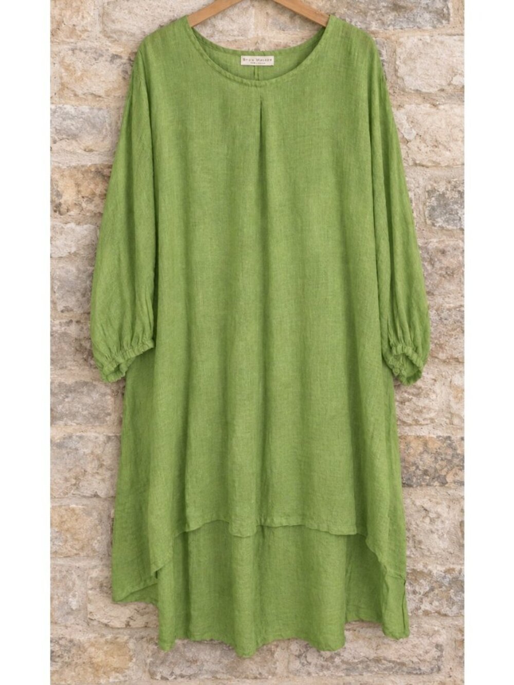 Bryn Walker Plus Sz 3X 100% Linen Tunic Top Blouse Green Long High Low Lagenlook
